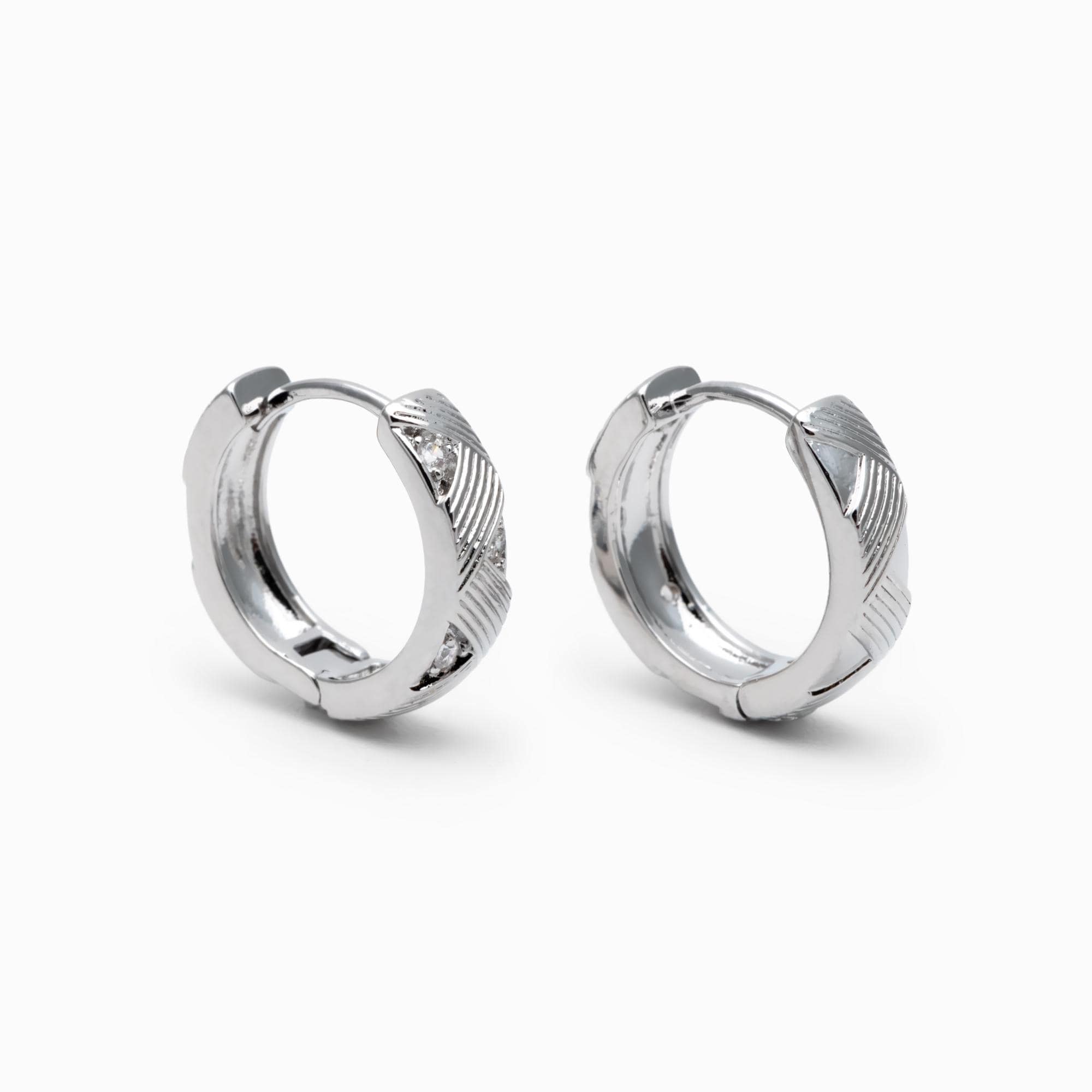 4pcs CZ Pave Gold/ Silver Hoop Earrings, 14mm, 18K Real Gold/ Rhodium plated Brass, Dainty Huggie Earrings, Minimalist Earrings (GB-4740)